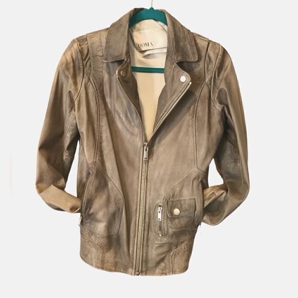 DOMA Goat Leather Moto Biker Jacket, Distressed Multi Zipper Closure | L - Picture 4 of 16